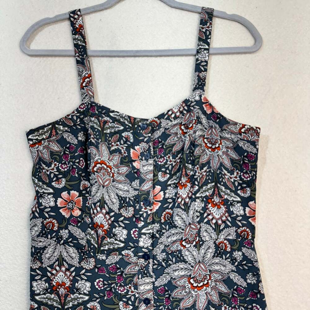Loft Ann Taylor Dark Paisley Floral Gray Button Down Sundress Size 6 Sleeveless - Picture 4 of 8